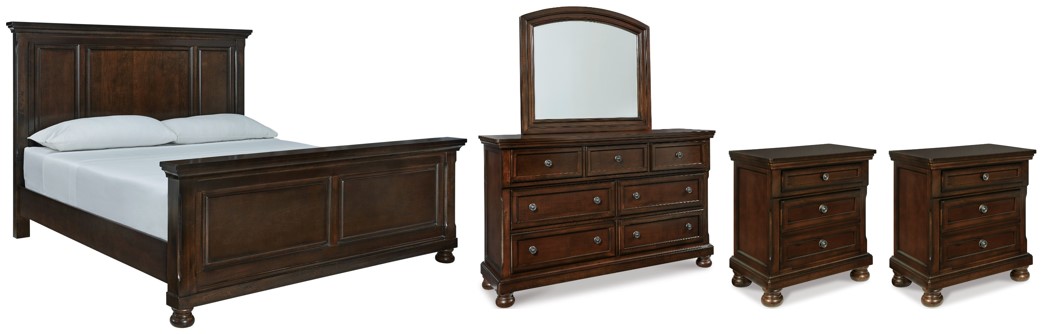 Porter 5 Piece King Panel Bedroom - Rustic Brown