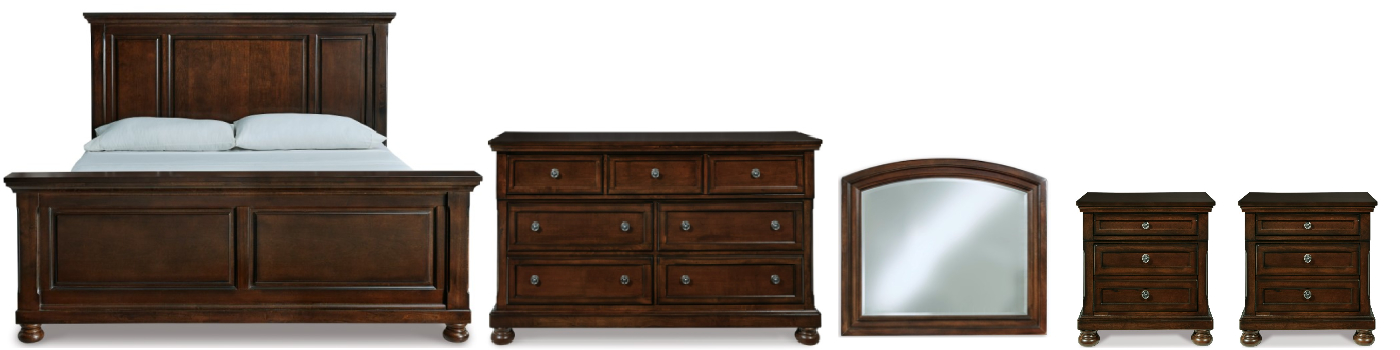 Porter 5 Piece King Panel Bedroom - Rustic Brown