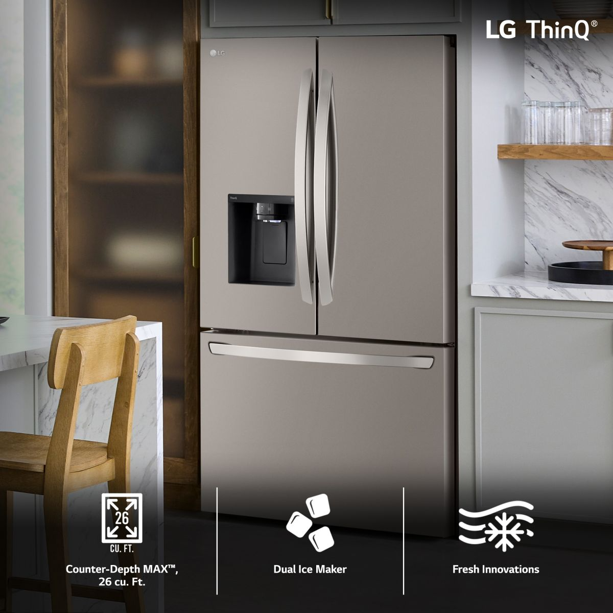 LG 36 in. 25.5 Cu. Ft. PrintProof Stainless Steel Counter-Depth French Door Refrigerator