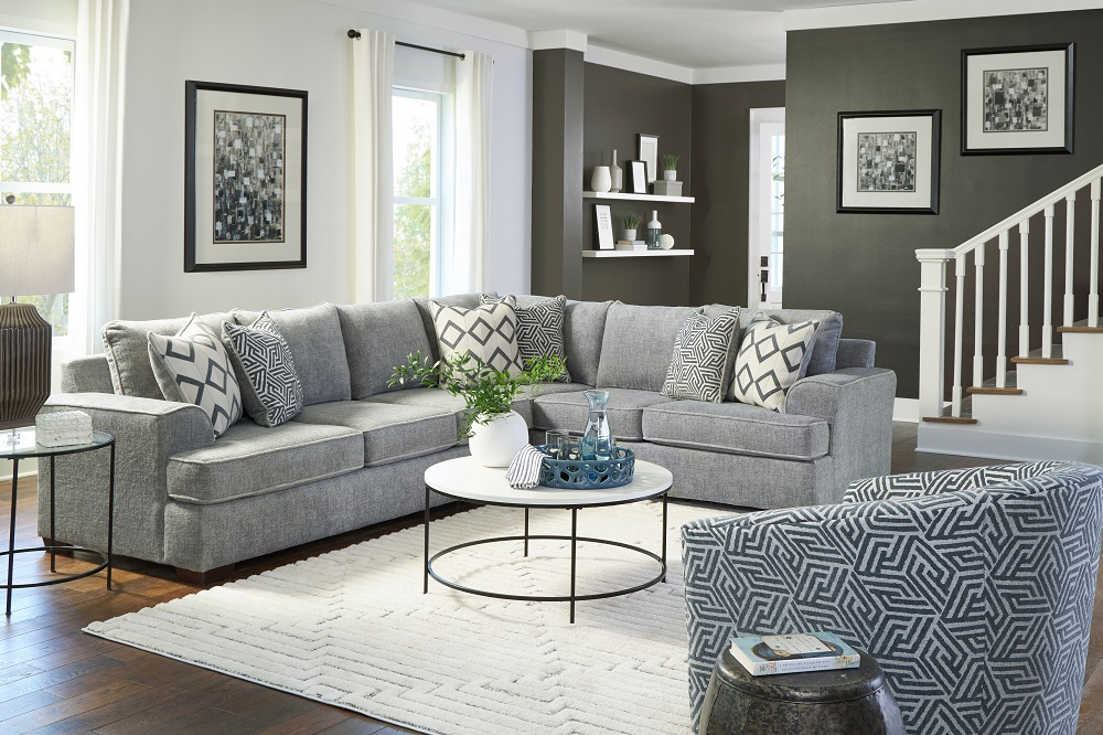 Grey sectional with pillows sale