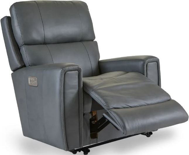 La Z Boy Apollo Blue Grey Leather Power Wall Recliner with Headrest and Lumbar McMasters Home Gallery