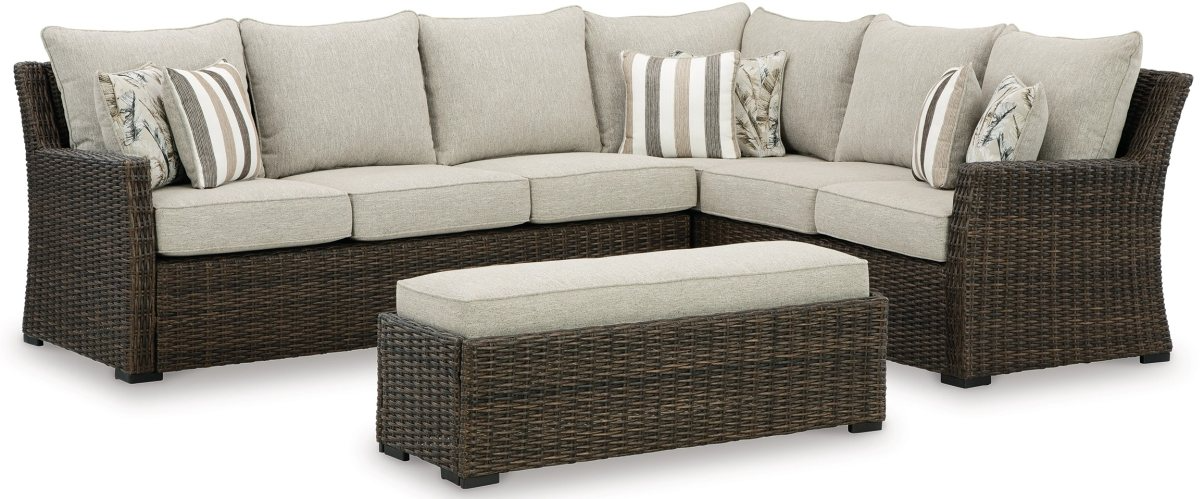 Brook Ranch 2 Piece Outdoor Sectional with Bench - Brown Brook Ranch 2 Piece Outdoor Sectional with Bench - Brown