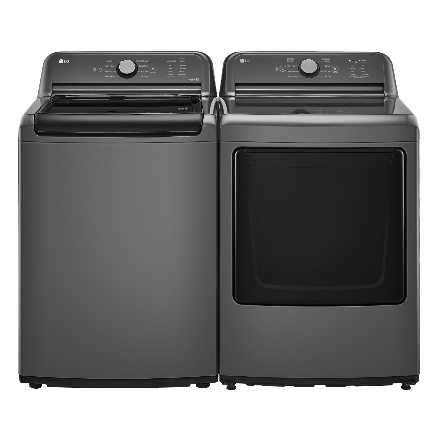 WT6105CM DLE6100M LG Top Load Laundry Pair with 4.1 cu. ft. Agitator Washer and 7.3 cu. ft. Electric Dryer in Monochrome Grey Big Sandy Superstore Furniture Mattress Appliance Superstore