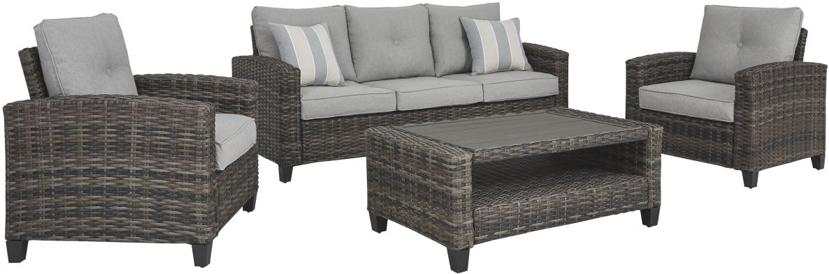 Front view of the Signature Design by Ashley® Cloverbrooke 4-Piece Gray Outdoor Conversation Set
