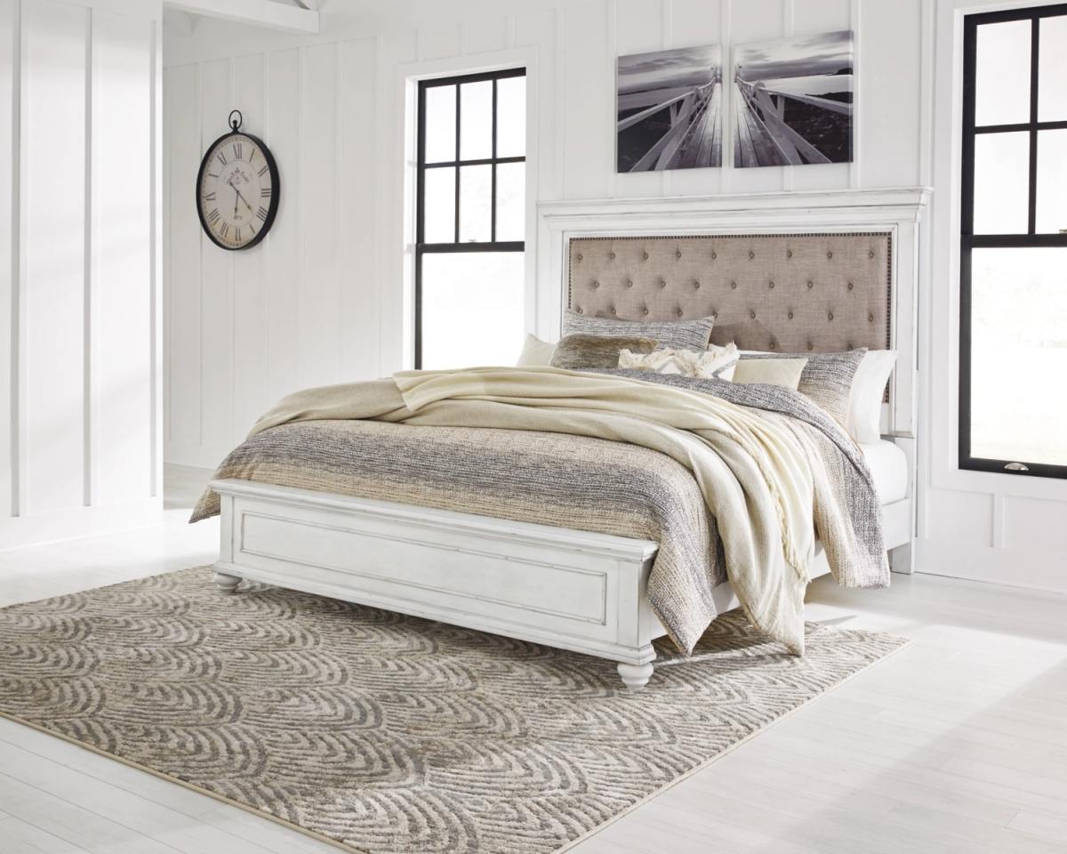 Benchcraft Kanwyn Whitewash Upholstered Queen Panel Bed
