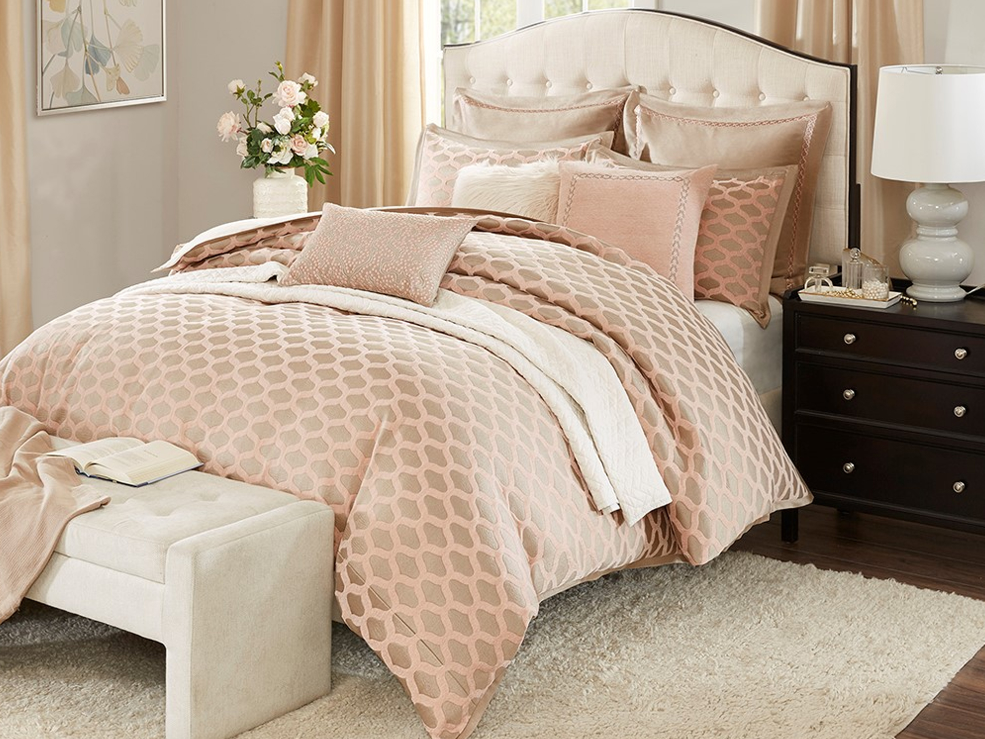 KING SIZE Madison Park Signature Romance Chic Pink Chenille Jacquard Luxury sale Comf