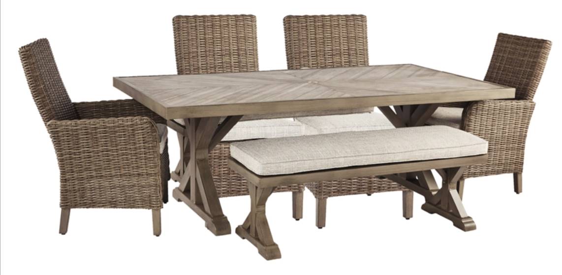 Signature Design by Ashley Beachcroft 6 Piece Beige Outdoor Dining Set