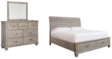 Benchcraft® Naydell 3-Piece Rustic Gray King Panel Bed with Storage Set-0