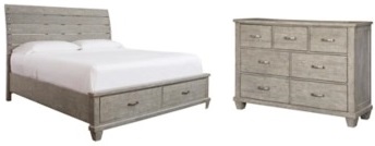 Benchcraft® Naydell 4-Piece Rustic Gray King Panel Bed with Storage Set-0
