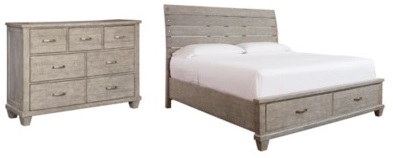 Benchcraft® Naydell 4-Piece Rustic Gray Queen Panel Bed with Storage Set-0