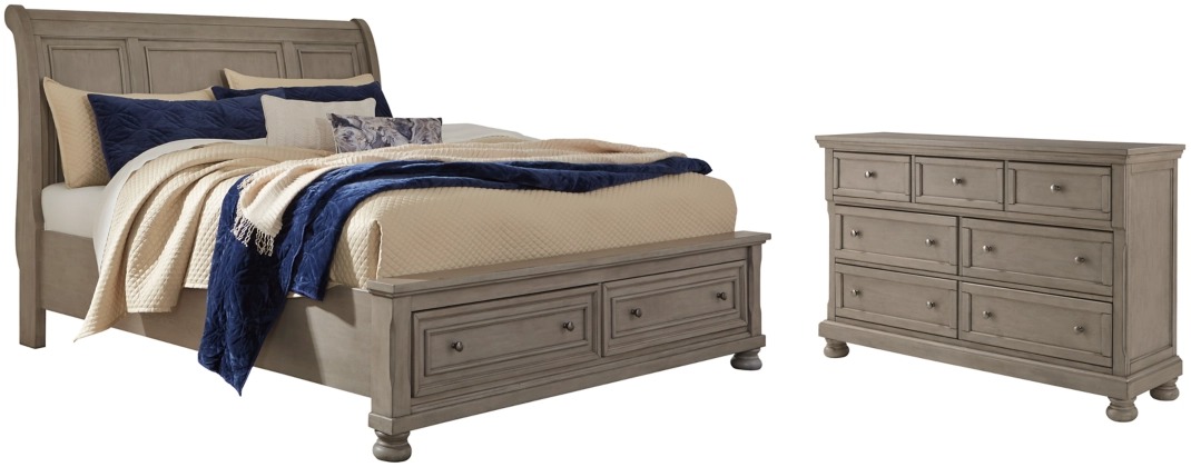 Signature Design by Ashley® Lettner 2-Piece Light Gray King Sleigh Storage Bed Set-0