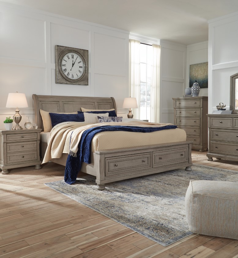 Signature Design by Ashley® Lettner 2-Piece Light Gray King Sleigh Storage Bed Set-3