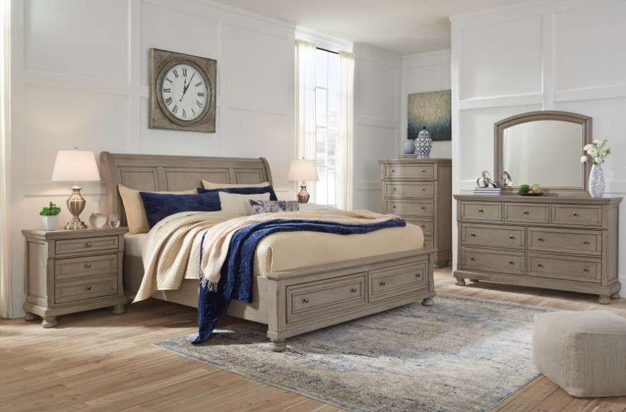 Signature Design by Ashley® Lettner 4-Piece Light Gray King Sleigh Storage Bed Set-5