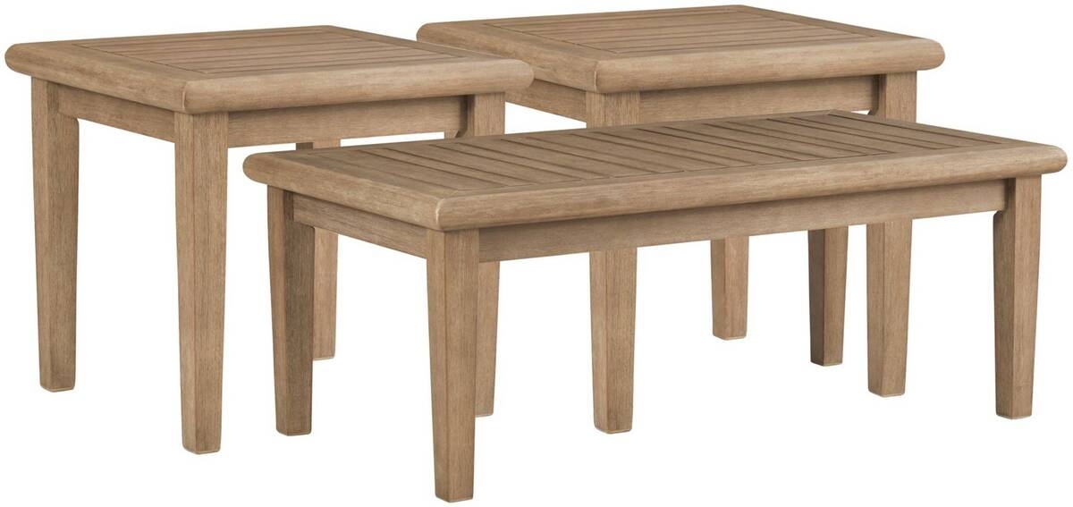 Gerianne Outdoor Coffee and End Tables-Set of 3 - Grayish Brown