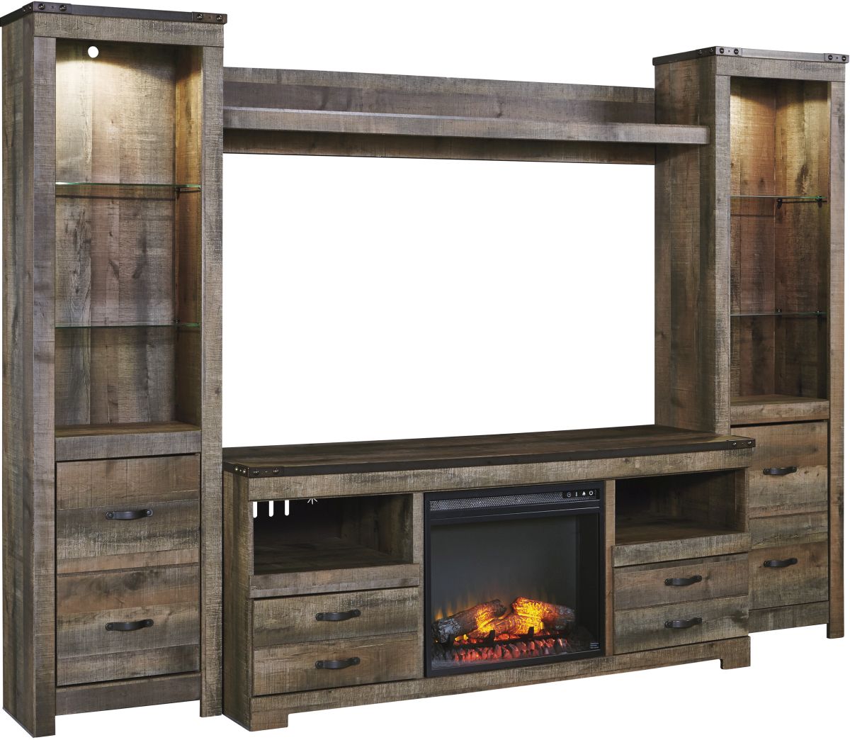 Trinell Entertainment Unit with Fireplace - Brown Trinell Entertainment Unit with Fireplace - Brown