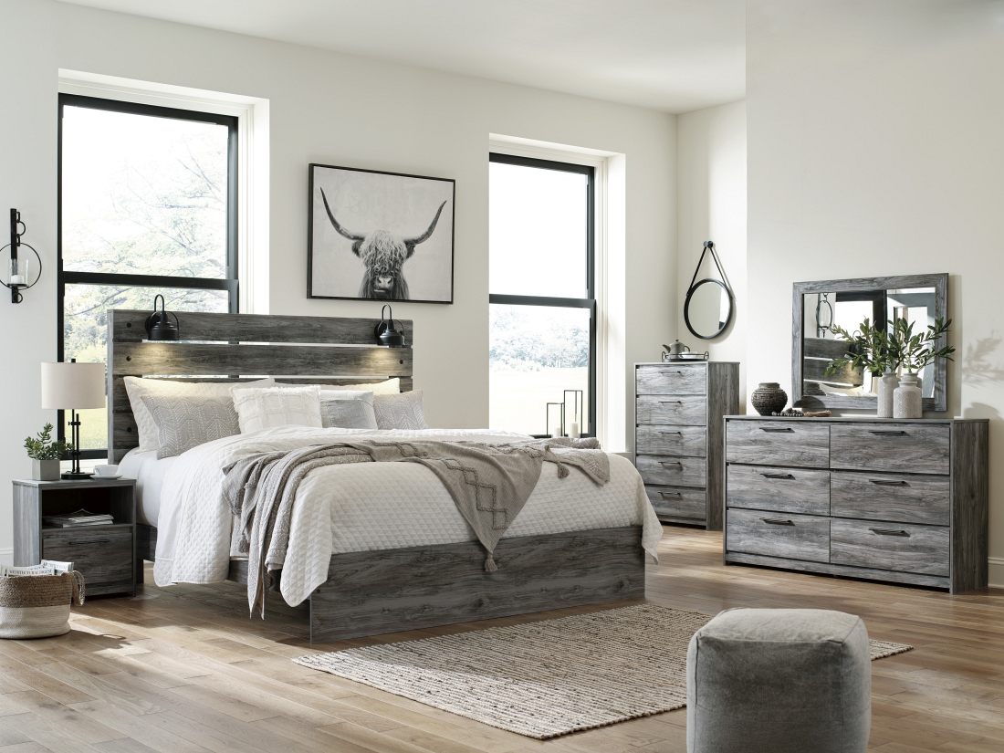 Signature Design by Ashley Baystorm 3 Piece Gray King Panel Bed Set Mattress Barn Marshall MN