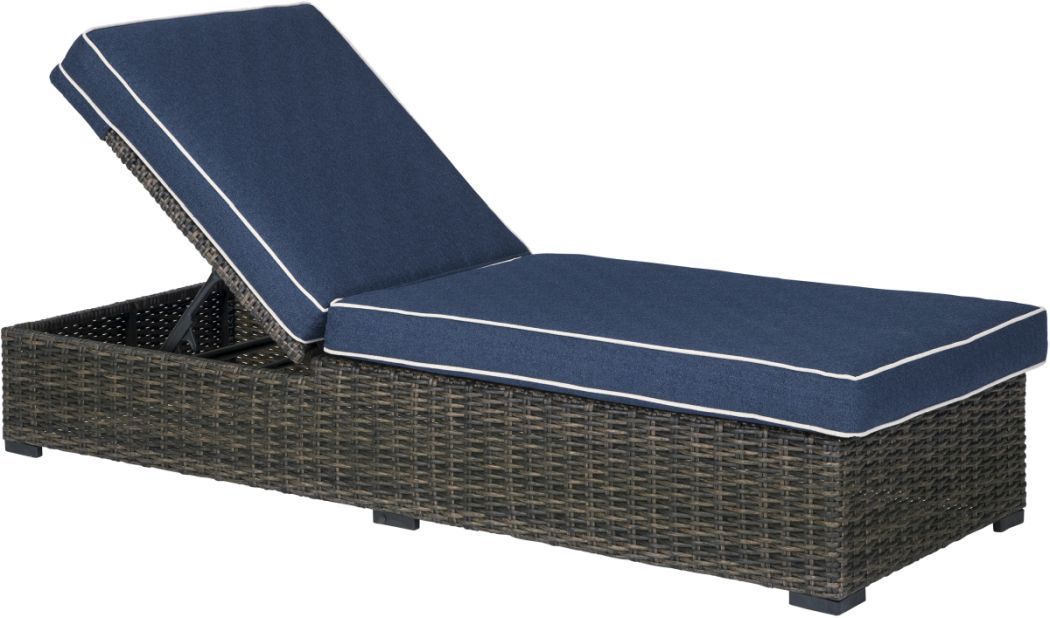 Grasson Lane Outdoor Chaise Lounge with Cushion - Brown/Blue Grasson Lane Outdoor Chaise Lounge with Cushion - Brown/Blue